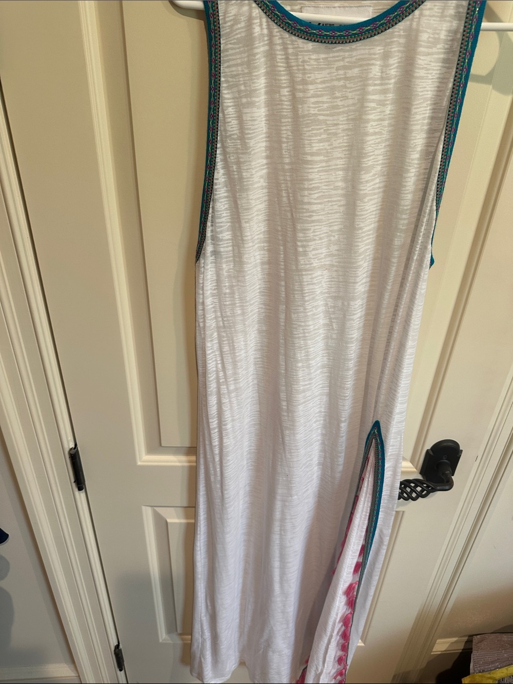 Pitusa White Maxi Coverup with Teal and Pink Trim